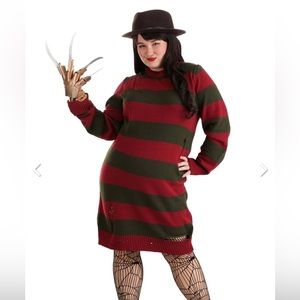 Freddy Krueger Plus Size Dress Costume with Oversized Fedora and Freddy Glove